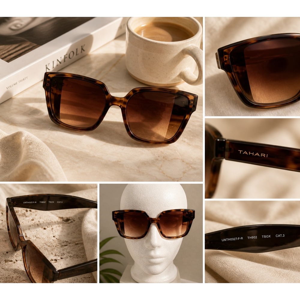 Tahari Oversized Square Sunglasses‎ Tortoise Brown Gradient Quiet Luxury Chic - Picture 11 of 11